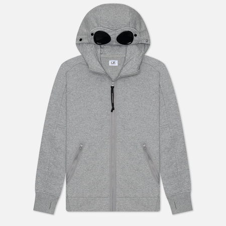 фото Мужская толстовка c.p. company diagonal raised fleece hoodie zipped goggle, цвет серый, размер s