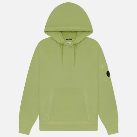 фото Мужская толстовка c.p. company cotton diagonal fleece lens hoodie resist dyed, цвет зелёный, размер s