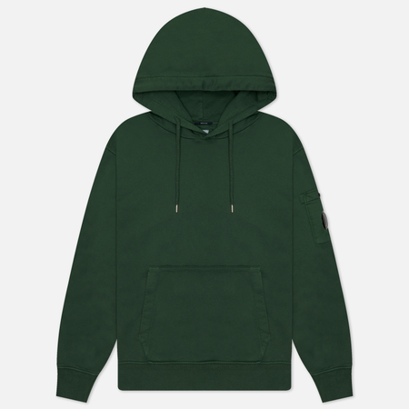 фото Мужская толстовка c.p. company cotton diagonal fleece lens hoodie resist dyed, цвет зелёный, размер s