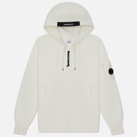 фото Мужская толстовка c.p. company diagonal raised fleece zipped hoodie, цвет белый, размер s
