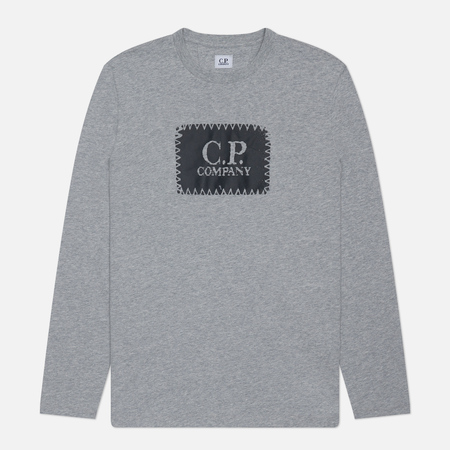 фото Мужской лонгслив c.p. company 30/1 jersey logo, цвет серый, размер l
