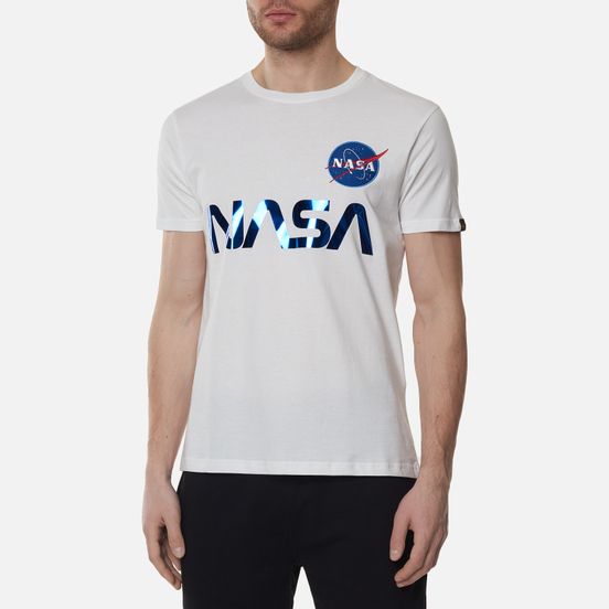 Мужская футболка Alpha Industries NASA Reflective White/Blue