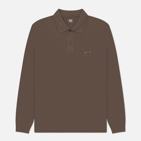 Мужской лонгслив C.P. Company Strech Piquet Logo Polo, цвет коричневый, размер S