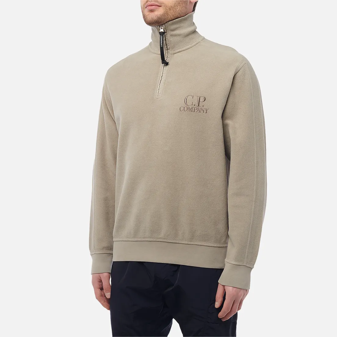 C.P. Company Мужская толстовка Reverse Brushed & Emerized Diagonal Fleece Mixed Half Zipped