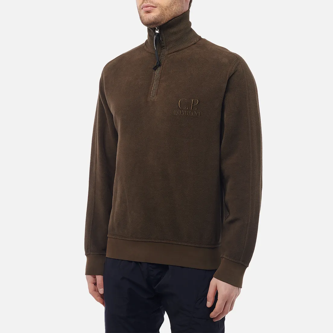 C.P. Company Мужская толстовка Reverse Brushed & Emerized Diagonal Fleece Mixed Half Zipped