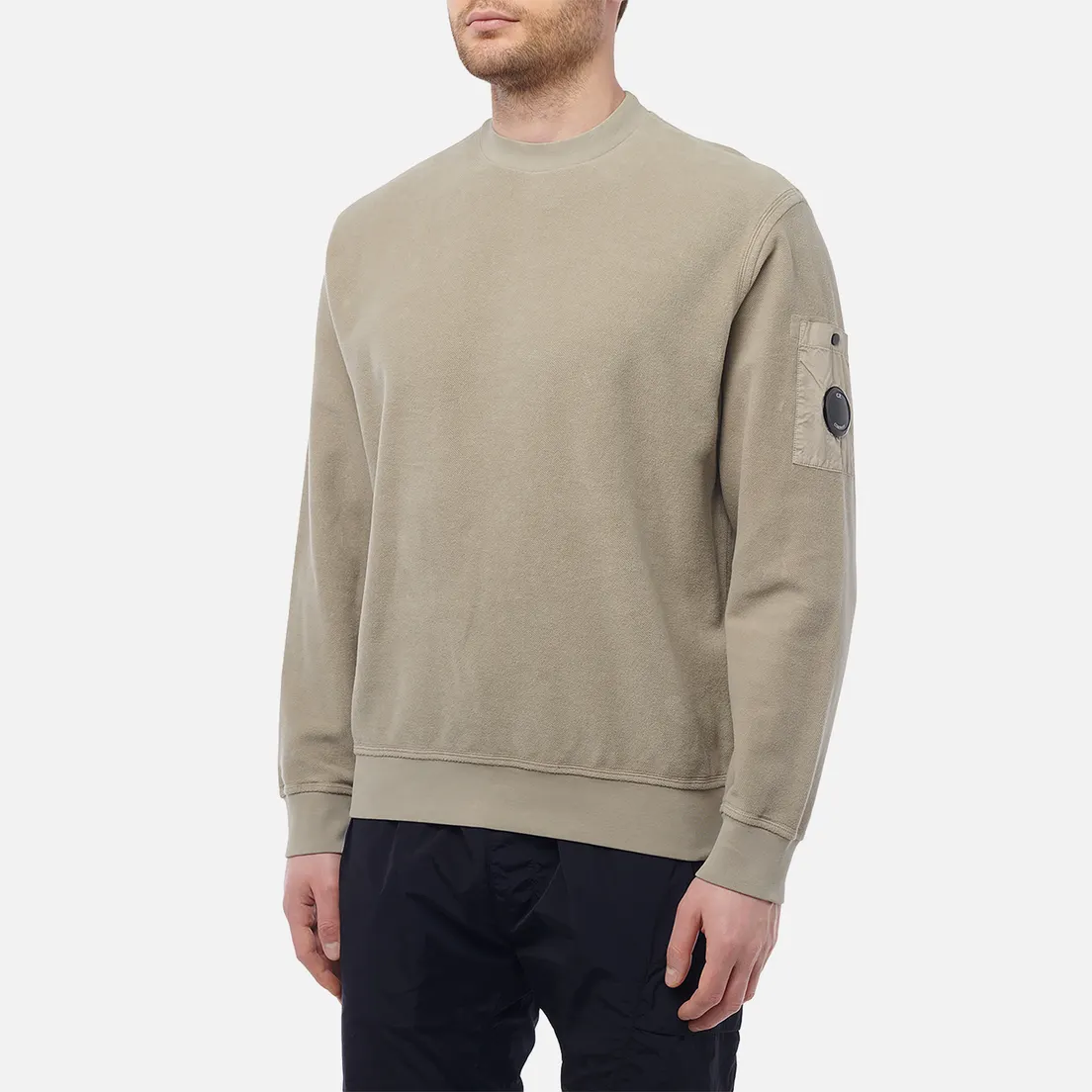 C.P. Company Мужская толстовка Reverse Brushed & Emerized Diagonal Fleece Mixed Crew Neck
