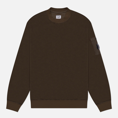 Мужская толстовка C.P. Company Reverse Brushed & Emerized Diagonal Fleece Mixed Crew Neck, цвет оливковый, размер S