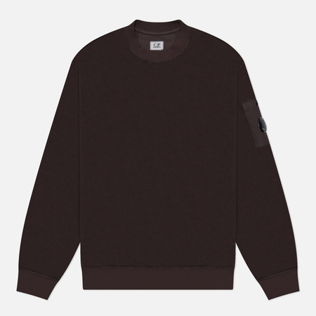  Мужская толстовка C.P. Company Reverse Brushed & Emerized Diagonal Fleece Mixed Crew Neck, цвет коричневый, размер S