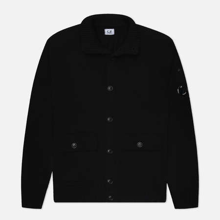  Мужской свитер C.P. Company Compact Cotton Full Button Lens Knit, цвет чёрный, размер L