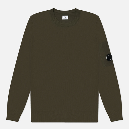   Brandshop Мужской свитер C.P. Company Cotton Crepe Crew Neck Lens Knit, цвет оливковый, размер XL