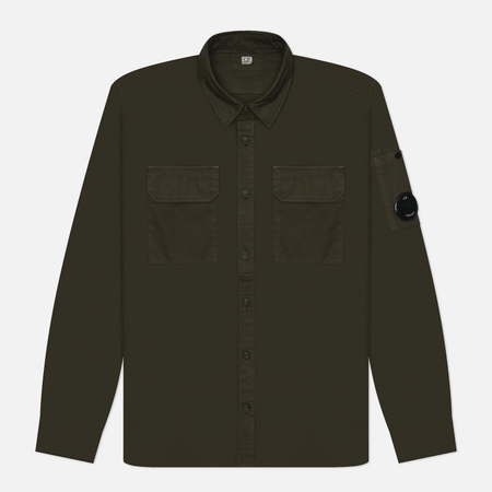  Мужская рубашка C.P. Company Organic Gabardine Lens Garment Dyed, цвет оливковый, размер M