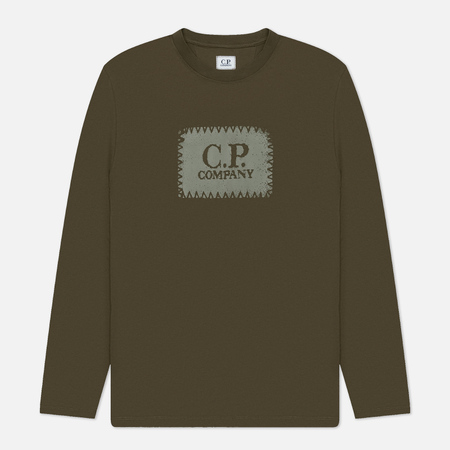   Brandshop Мужской лонгслив C.P. Company 30/1 Jersey Logo Crew Neck, цвет оливковый, размер M