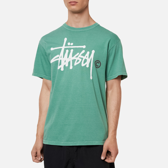 Мужская футболка Stussy Basic Logo Pigment Dyed Moss