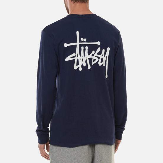 Мужской лонгслив Stussy Basic Stussy Crew Navy