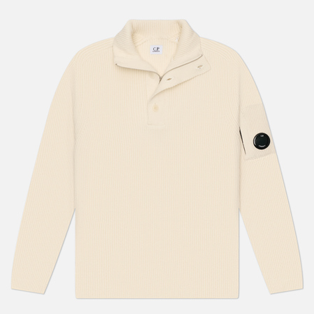  Мужской свитер C.P. Company Full Rib Half Button Knit, цвет белый, размер M