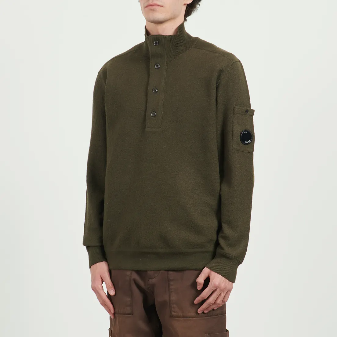 C.P. Company Мужской свитер Merino Wool Felted Half Button Knit