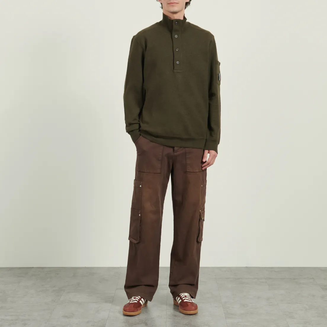 C.P. Company Мужской свитер Merino Wool Felted Half Button Knit