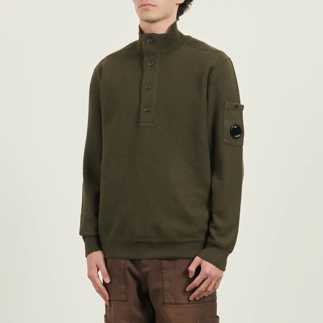 C.P. Company Мужской свитер Merino Wool Felted Half Button Knit
