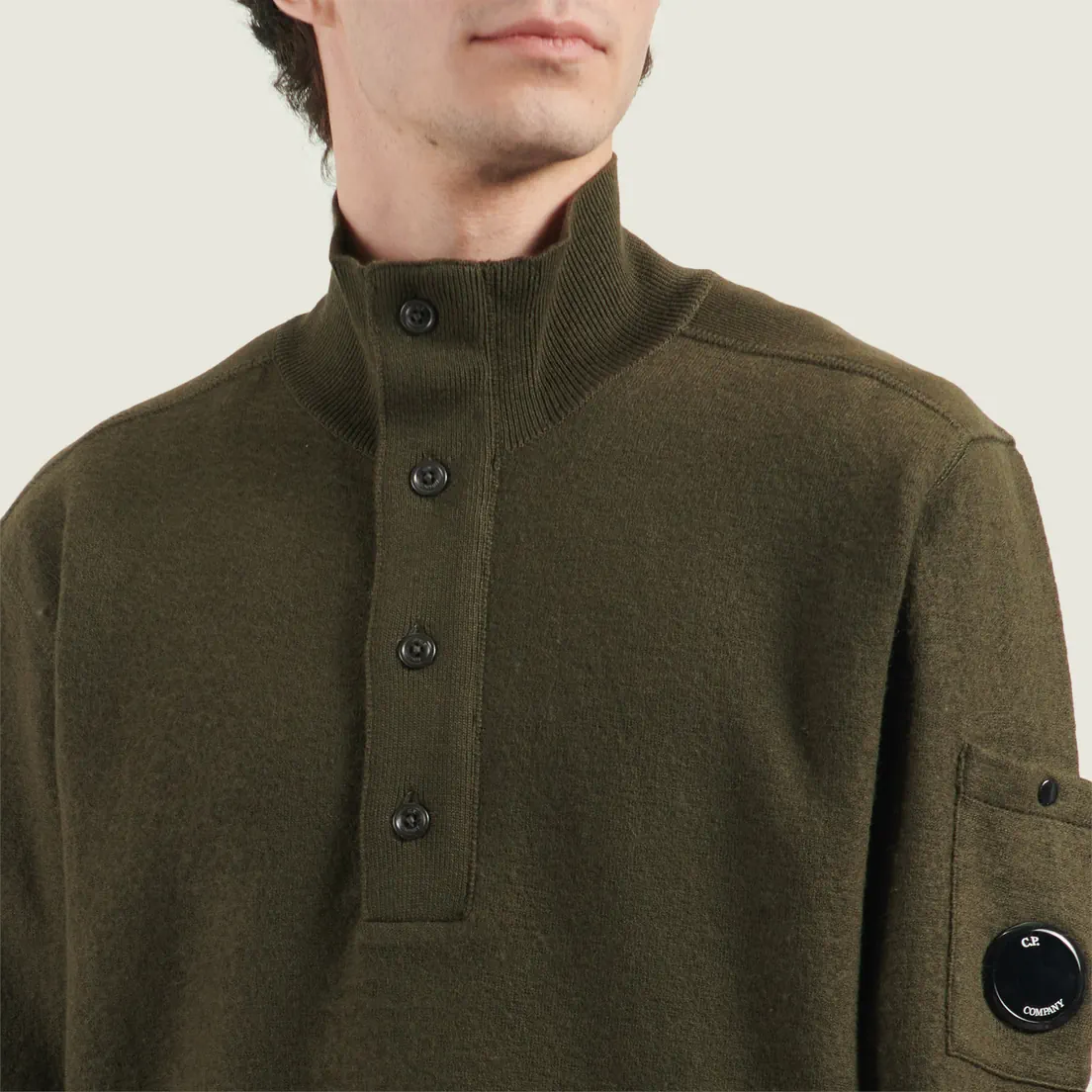 C.P. Company Мужской свитер Merino Wool Felted Half Button Knit