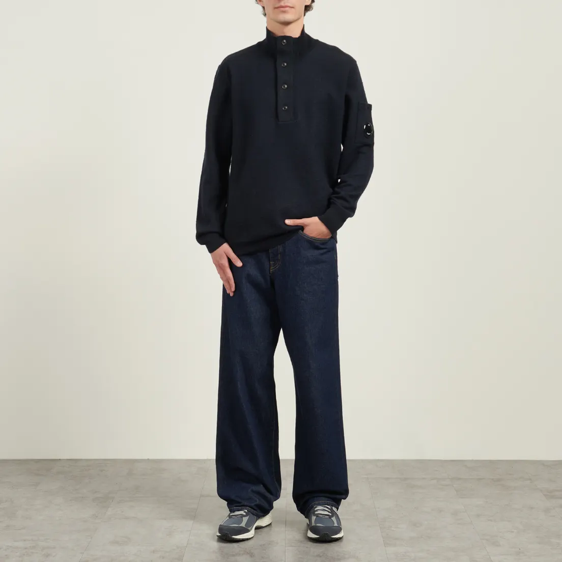 C.P. Company Мужской свитер Merino Wool Felted Half Button Knit