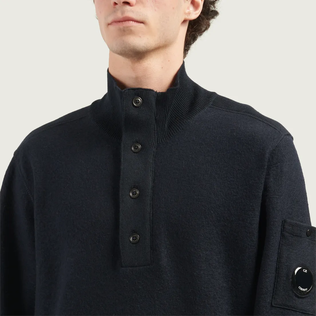 C.P. Company Мужской свитер Merino Wool Felted Half Button Knit