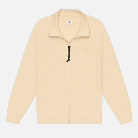 Мужская толстовка C.P. Company Diagonal Raised Fleece Zip Logo, цвет бежевый, размер M