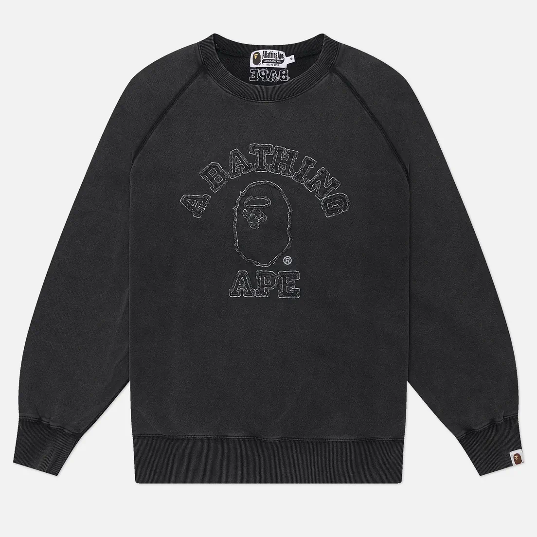 A Bathing Ape Мужская толстовка Washed Effect College Patch Relaxed Fit Crewneck