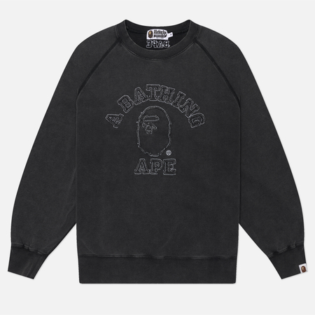 Мужская толстовка A Bathing Ape Washed Effect College Patch Relaxed Fit Crewneck, цвет чёрный, размер S