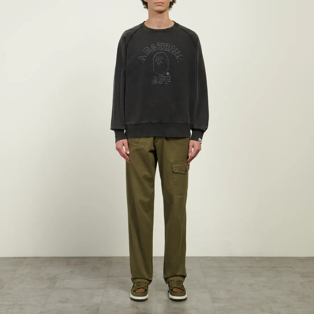 A Bathing Ape Мужская толстовка Washed Effect College Patch Relaxed Fit Crewneck