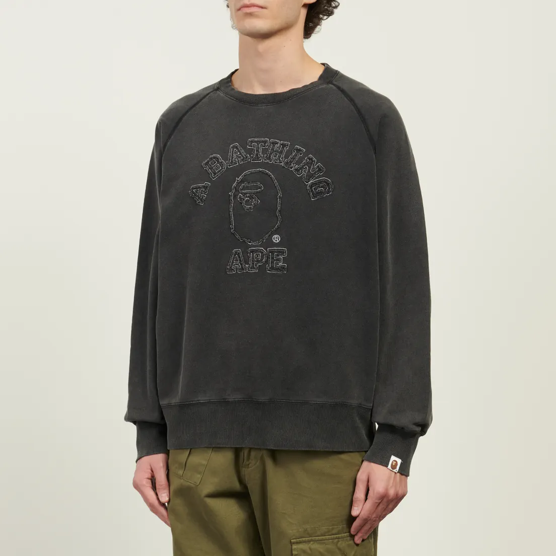 A Bathing Ape Мужская толстовка Washed Effect College Patch Relaxed Fit Crewneck