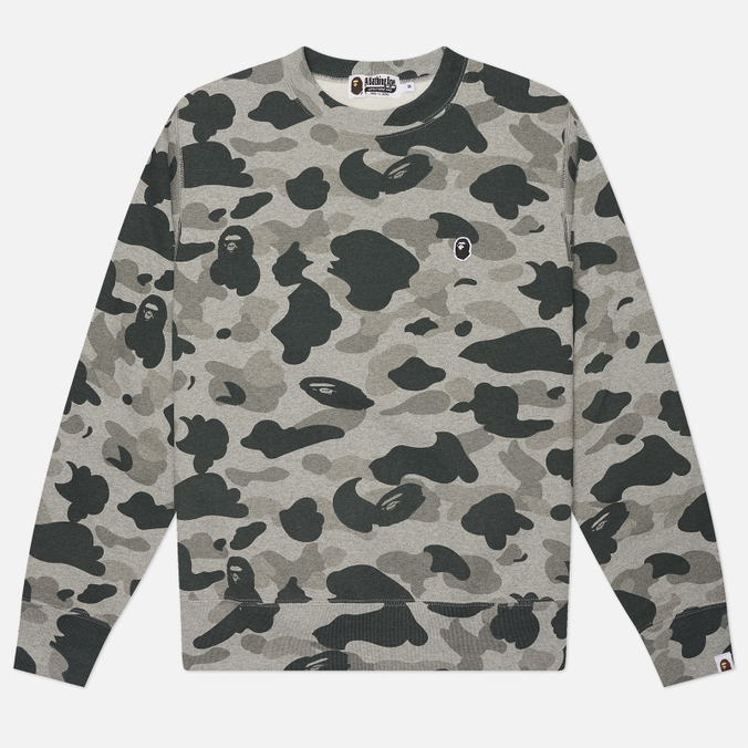 Мужская толстовка A Bathing Ape Heather Grey Camo Ape Head One Point Crewneck