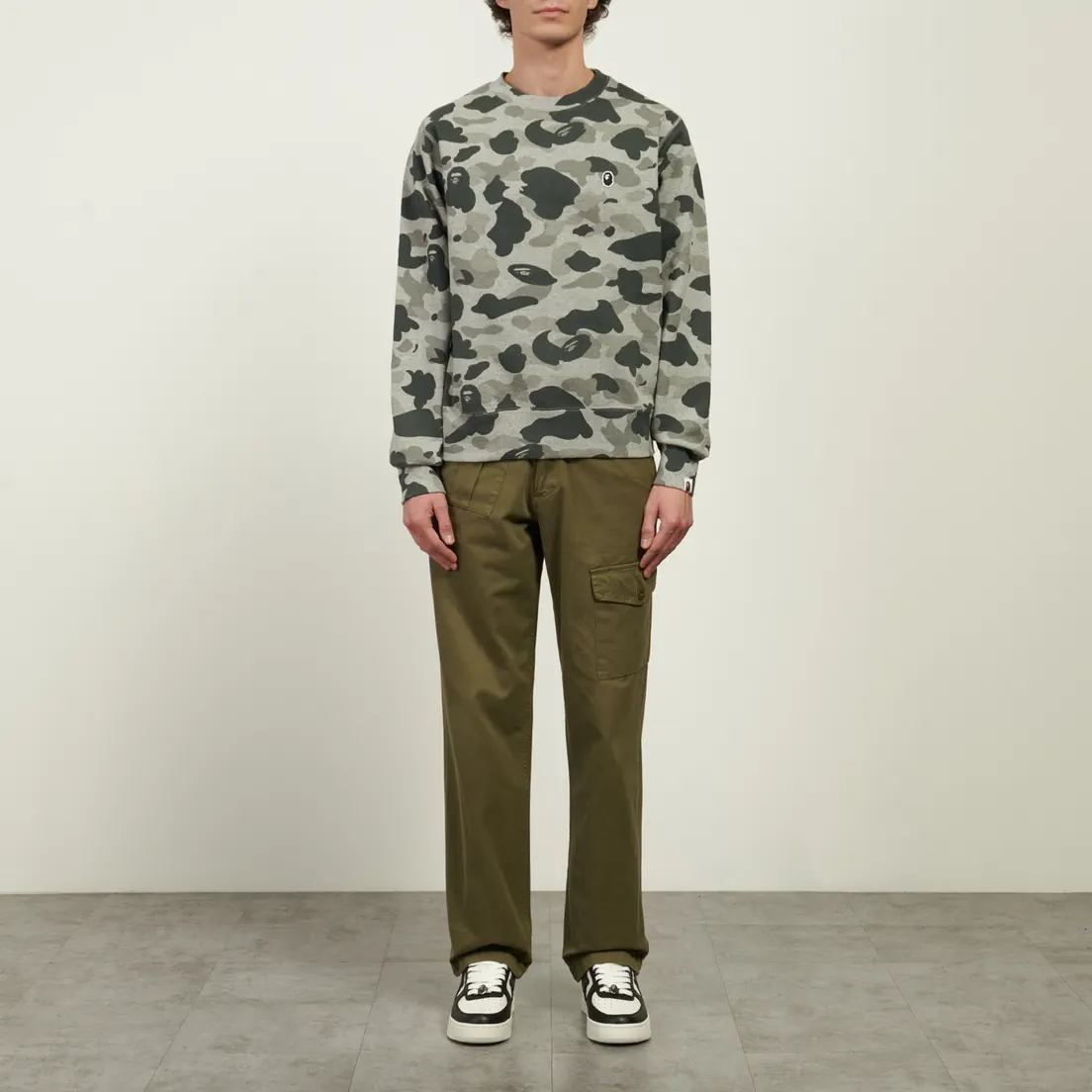 A Bathing Ape Мужская толстовка Heather Grey Camo Ape Head One Point Crewneck