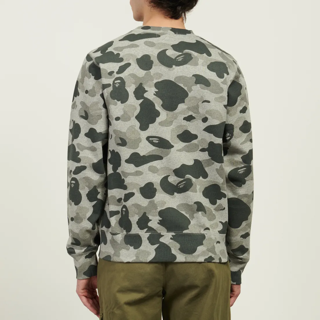 A Bathing Ape Мужская толстовка Heather Grey Camo Ape Head One Point Crewneck