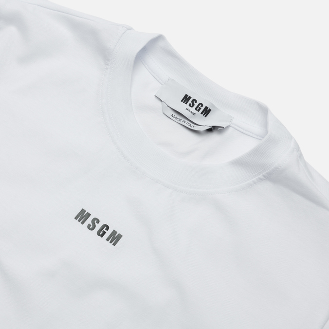 Женская футболка MSGM, цвет белый, размер S 2000MDM500 200002 01 Micrologo Basic Crew Neck - фото 2