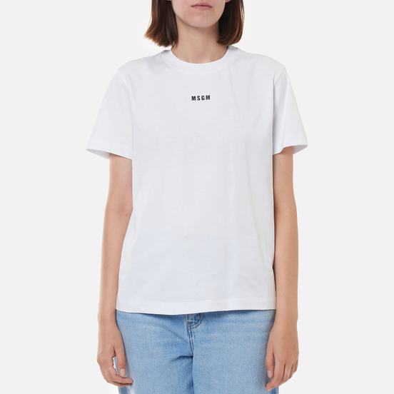 Женская футболка MSGM Micrologo Basic Crew Neck Optical White/Black