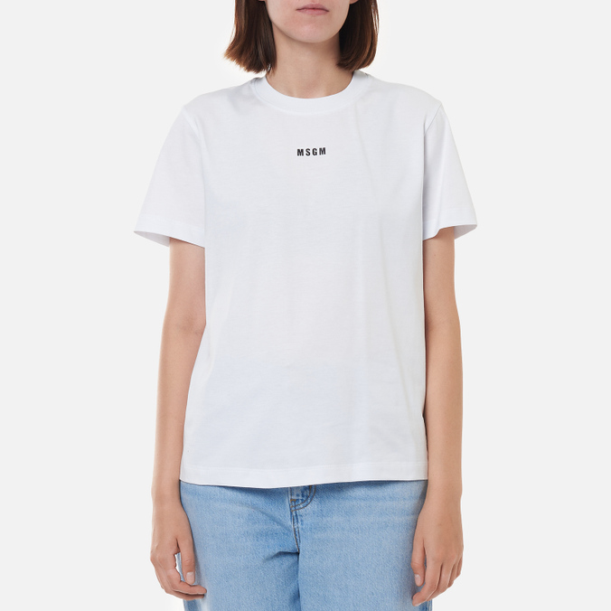Женская футболка MSGM, цвет белый, размер S 2000MDM500 200002 01 Micrologo Basic Crew Neck - фото 3