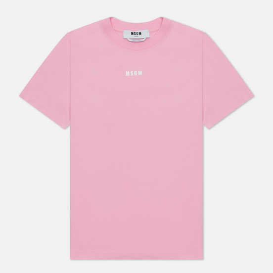 Женская футболка MSGM Micrologo Basic Crew Neck Pink/White