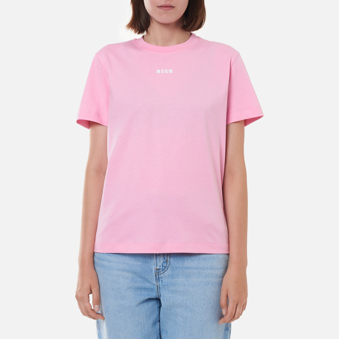 Женская футболка MSGM, цвет розовый, размер S 2000MDM500 200002 12 Micrologo Basic Crew Neck - фото 3