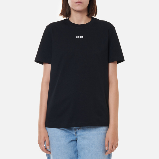 Женская футболка MSGM Micrologo Basic Crew Neck Black/White