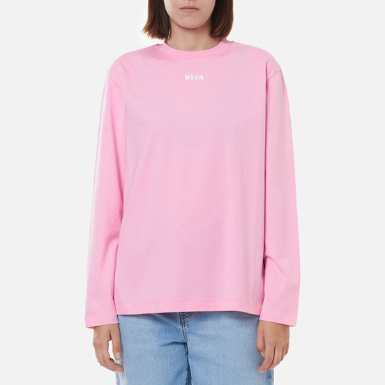 Женский лонгслив MSGM Micrologo Basic Crew Neck Pink/White
