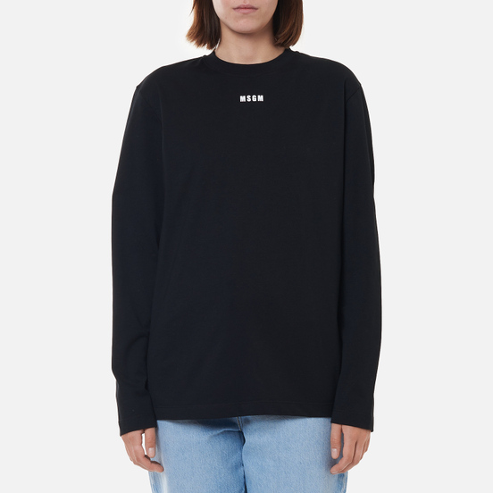 Женский лонгслив MSGM Micrologo Basic Crew Neck Black/White