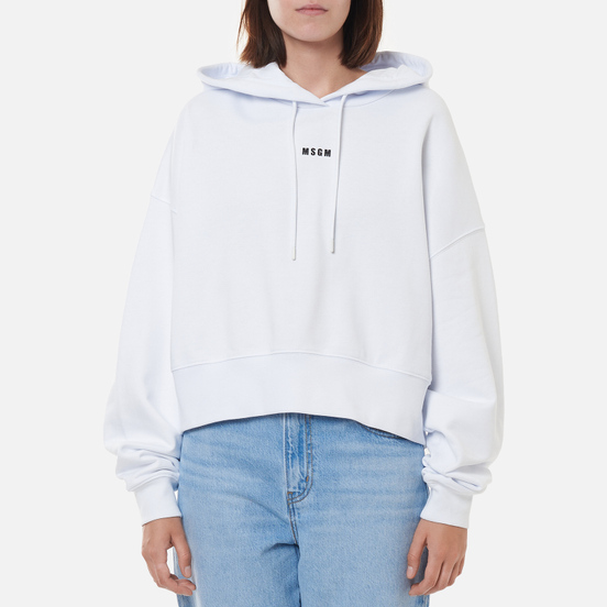 Женская толстовка MSGM Micrologo Basic Unbrushed Hoodie Optical White/Black
