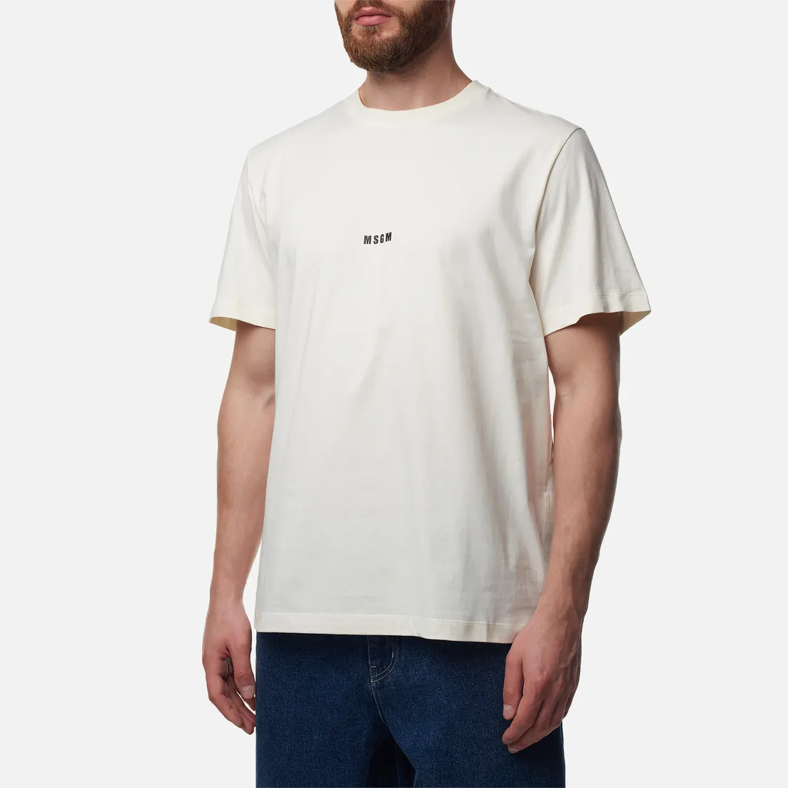 MSGM Мужская футболка Micrologo Basic Crew Neck
