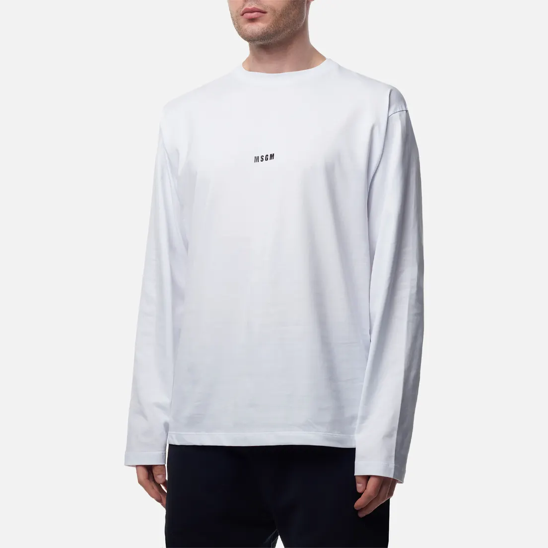 MSGM Мужской лонгслив Micrologo Basic Crew Neck