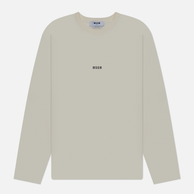 Мужской лонгслив MSGM Micrologo Basic Crew Neck, цвет бежевый