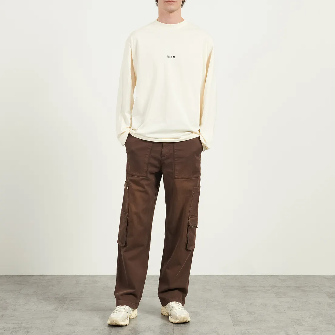 MSGM Мужской лонгслив Micrologo Basic Crew Neck