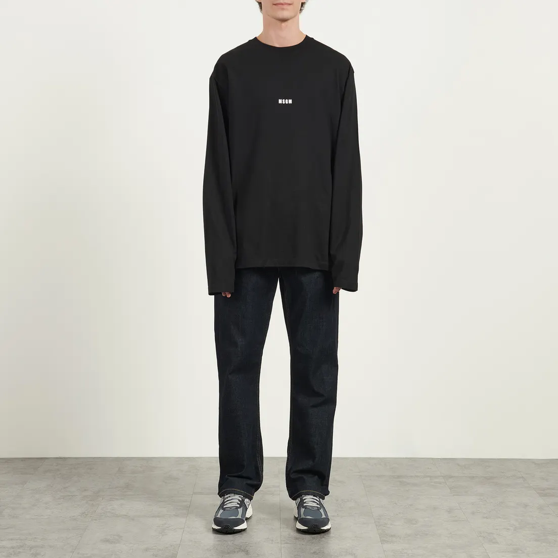 MSGM Мужской лонгслив Micrologo Basic Crew Neck