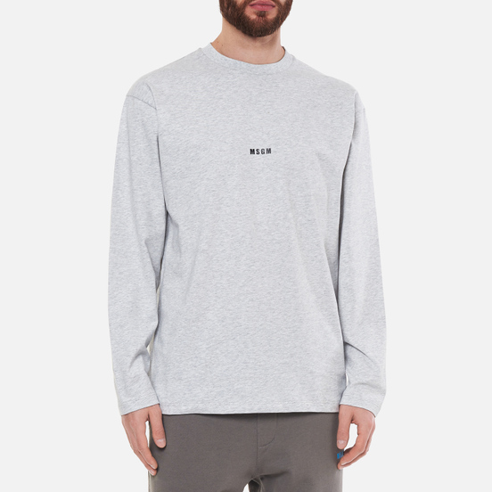 Мужской лонгслив MSGM Micrologo Basic Crew Neck Lght Grey Melange/Black