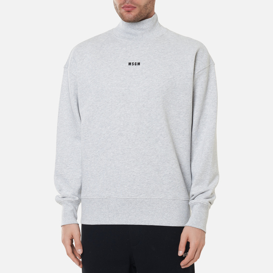 Мужская толстовка MSGM Micrologo Basic Unbrushed High Collar Lght Grey Melange/Black