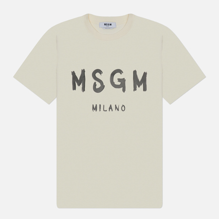 Мужская футболка MSGM Brush Stroke Logo Print, цвет бежевый, размер M